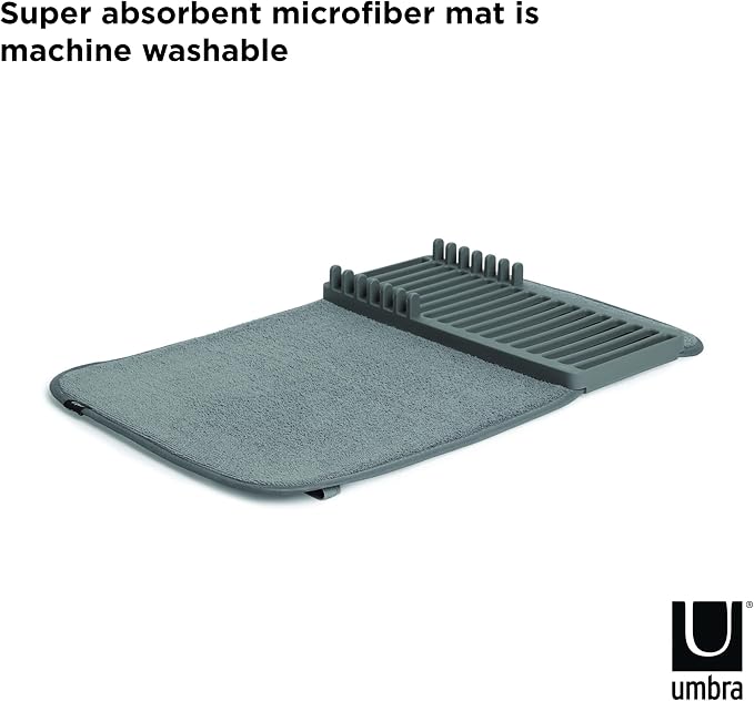 Umbra Udry Dish Drying Rack, Folding Dish Drainer Mat, Mini, Dark Grey | Absorbent microfiber base, removable tray, dishwasher safe, compact storage, BPA-free plastic - Image 7