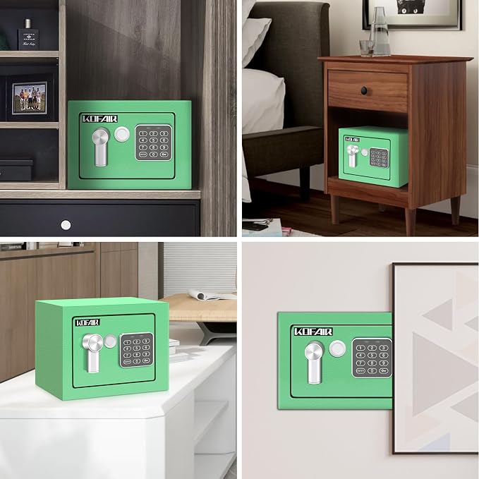 KOFAIR Safe Box for Home(0.23 Cubic Feet) with Fireproof Bag, Personal Money Safe for Cash Saving, Mini Safe Box with Key, Digital Safety with Light, Money Lock Box (Green) - Image 6