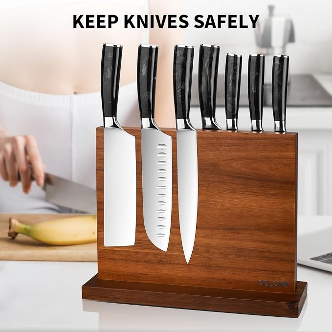 Magnetic Knife Block, Acacia Wood Kitchen Knife Holder, Multifunctional Double Side Knife Storage Organizer for Kitchen Counter ，Equipped with powerful enhanced magnets (Without knife) - Image 8