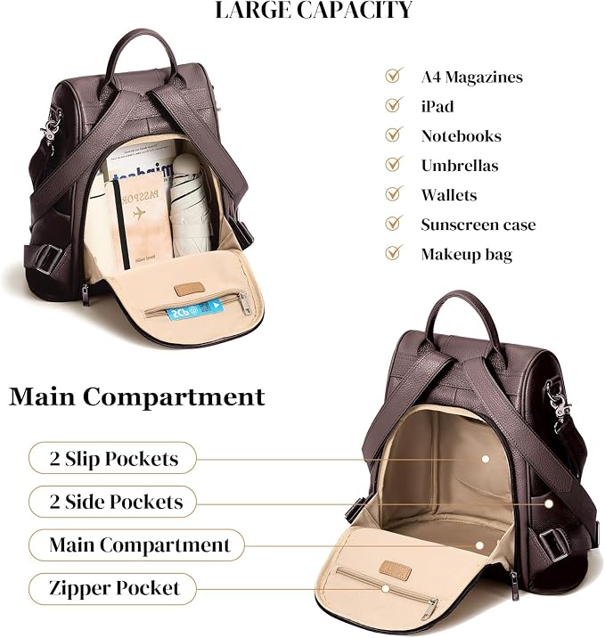 Genuine Leather Backpack Purse for Women Anti-theft Fashion Backpack Bags - Image 3