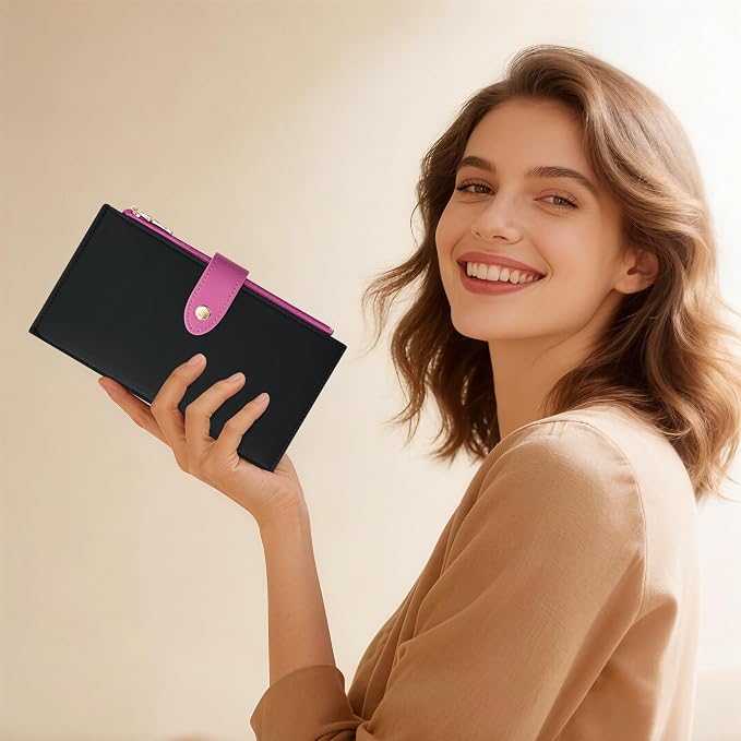 Travelambo Womens Leather Bifold Wallet, Slim RFID Blocking Card Holder | Large Capacity, 16 Card Slots & ID Window, 2 Zipper Pockets, Dual Snap Closure, Slim Lightweight, RFID Privacy Protection - Image 7