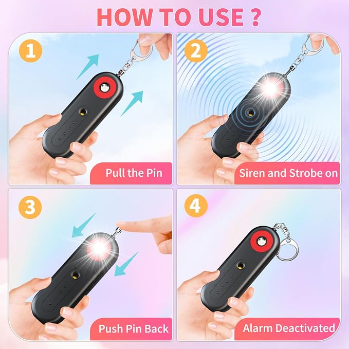 Rechargeable Personal Safety Alarm for Women - 130dB Self Defense Keychain Siren Whistle with SOS Strobe Light, Low Battery Notice - Emergency Security Safe Protection Devices, College Essentials - Image 4