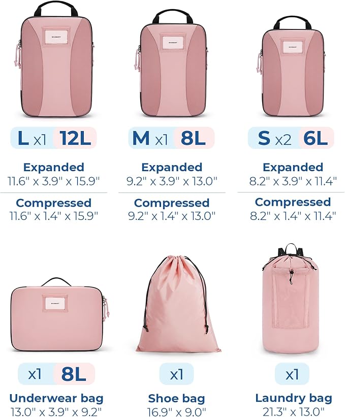 BAGSMART Compression Packing Cubes, 6 PCS Packing Cubes for Suitcases, Travel Bags Organizer for Luggage, Lightweight Packing Cube for Travel Essentials - Image 4