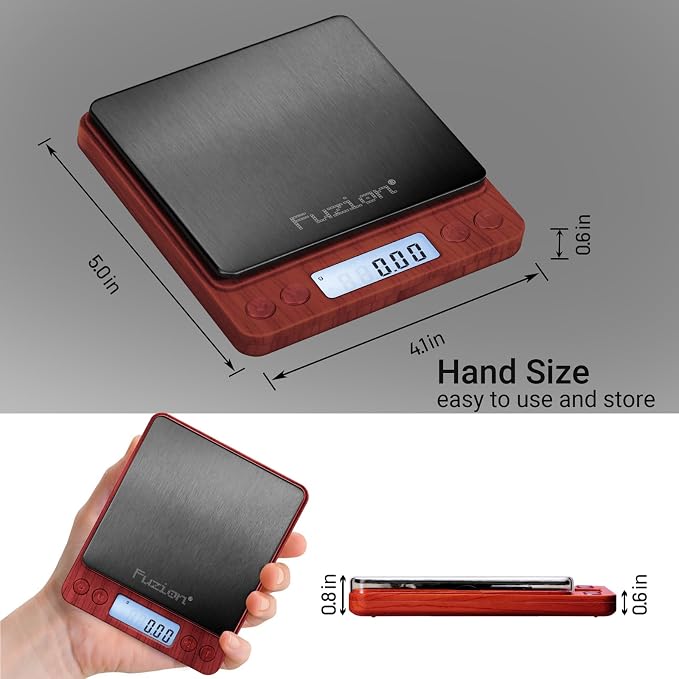 Fuzion Digital Scale .01 Gram Accuracy, 500g Small Kitchen Food Scales | 2 Trays Included for Jewelry, Gold, Herb, Powder, Spice, Coffee, Coin - Weight Gram and Oz - Image 3