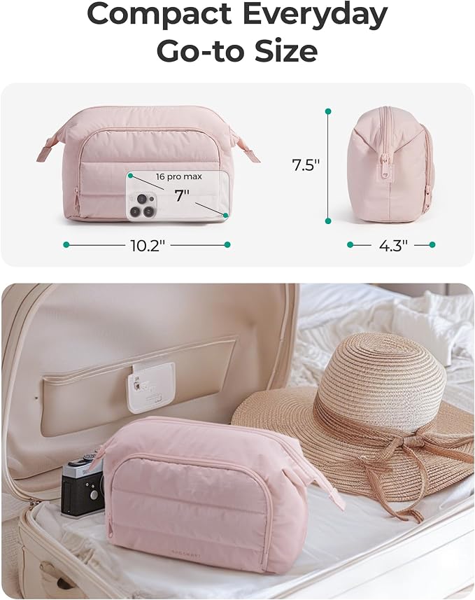 BAGSMART Travel Makeup Bag, Cosmetic Bag Small Make Up Organizer Case,Wide-open Pouch for Women Purse for Toiletries Accessories Brushes,Large Beige - Image 7