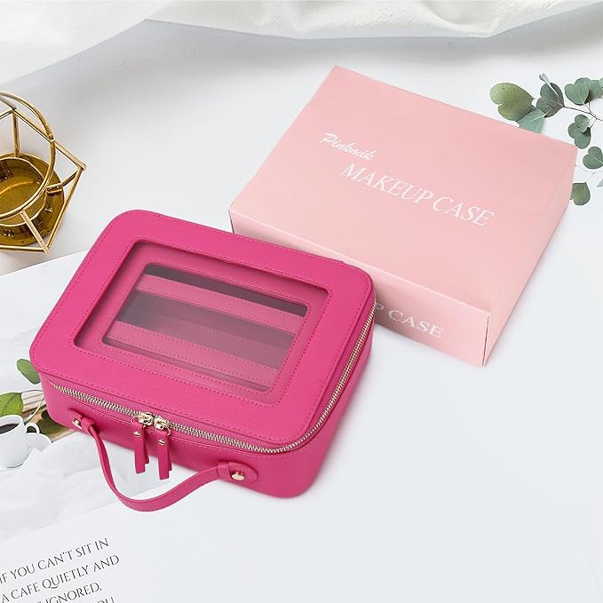 Pinkmik Clear Makeup Bag, (Fuxia, L+M+SLIM) | 3pcs, With Brush Bag, Waterproof Travel Case, For Cosmetics and Toiletries, With Zipper - Image 7