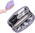 FYY Travel Cable Organizer - 8 Compartments, Lightweight, Water Repellent | With Wrist Strap, Portable Tech Pouch for Cord Charger, Travel and Business Trips Use, Soft Shell Nylon, Purple (Small) by FYY