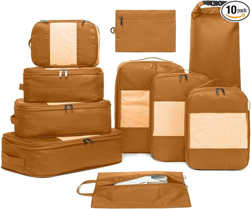 10-Pack Large Compression Packing Cubes for Travel - Lightweight Compression Packing Cube Set, Water-Resistant Luggage Organizer Bags & Suitcase Organizers, Travel Cubes for Carry-On, Checked Luggage by NookTheory