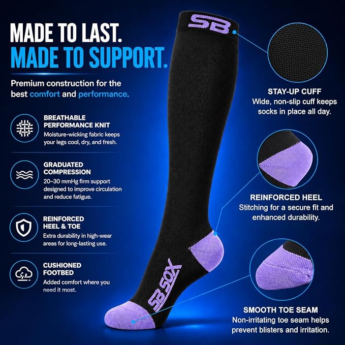 SB SOX Compression Socks for Men & Women (20-30mmHg) | Best Quality Compression Socks for Flying, Medical, Sports, Wide Calf Fit, Pregnancy, and Daily Wear. Trusted since 2016. - Image 6