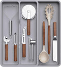 Lifewit Utensil Organizer for Kitchen Drawer, Expandable Cooking Tray | Adjustable Cutlery Flatware Holder, Plastic Silverware Spatula Tools Storage Divider, 8.9-14.4 x 15.8", Gray by Lifewit