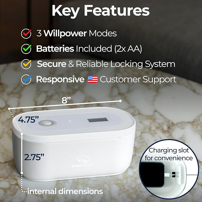 Mindsight Timed Lock Box | Unplug from Phones, Video Games, Social Media, Snacks & Cravings | 3 Modes based on Willpower | Easy to Use | Out of Sight ~ Out of Mind | Boost Your Mental Wellness - Image 4