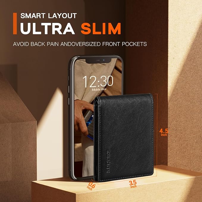 RUNBOX Wallet for Men Slim Leather Bifold RFID Blocking Minimalist Front Pocket Design with Gift Box | Minimalist Front Pocket Design, Holds 8 Cards, RFID Protection, Gifts for Men on Birthdays, Father’s Day, and Christmas - Image 3