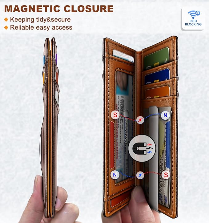 BULLIANT Magnetic Slim Leather Airtag Wallet Money Clip For Men 12Cards | RFID Blocking | Easy Access | Gift Boxed | Pocket Fit - Image 3