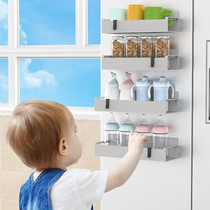 HuggieGems 4 Pack Magnetic Spice Rack Organizer for Refrigerator and Oven, Light Grey Fridge Organizers and Storage for Kitchen - Image 7