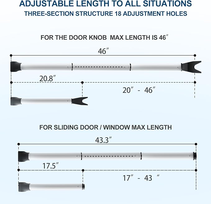 Rerishom Door Security Bar, Heavy Duty Door Stopper Jammer for Hotel | Locking Security Bar for Door, Adjustable Home Security Barricade for Apartment, Hotel Room and Screen Door - Image 3