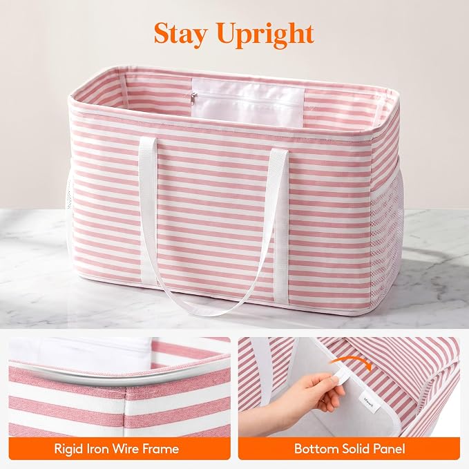 Lifewit Extra Large Tote Bag, Reusable Grocery Bags with Metal Wire Frame and Handles - Image 2