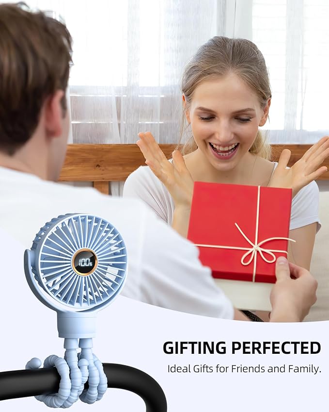 buywoo Portable Stroller Mini Fan, Small Rechargeable Personal Fan, Travel Essentials for Baby, Wagon, Car Seat, Treadmill, Battery Powered Biking Gear Accessories, 360° Rotation, 3-Speed, Display - Image 7