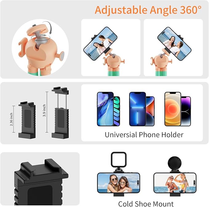 Phone Tripod with Wireless Remote - 2 in 1 Replaceable Flexible Tripod for iPhone, Portable Selfie Stick for Video Recording Vlogging - Compatible with iPhone Android Go Pro, Digital Camera - Image 4