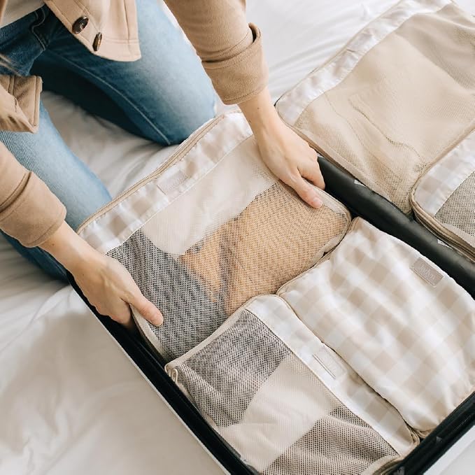 Packing Cubes for Travel, 6-Piece Large Packing Cube Organizer Set for Suitcase, Duffel Bag, Luggage, Multiple Sizes Travel Essentials (Beige Gingham) - Image 5