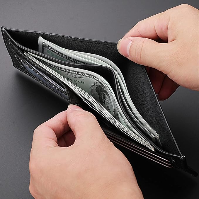 Men Wallet Black PU Material 4 Card Holder 2 Money Pockets 2 Clear Window Suitable for Gifts without RFID Slim Small for Traveling - Image 4