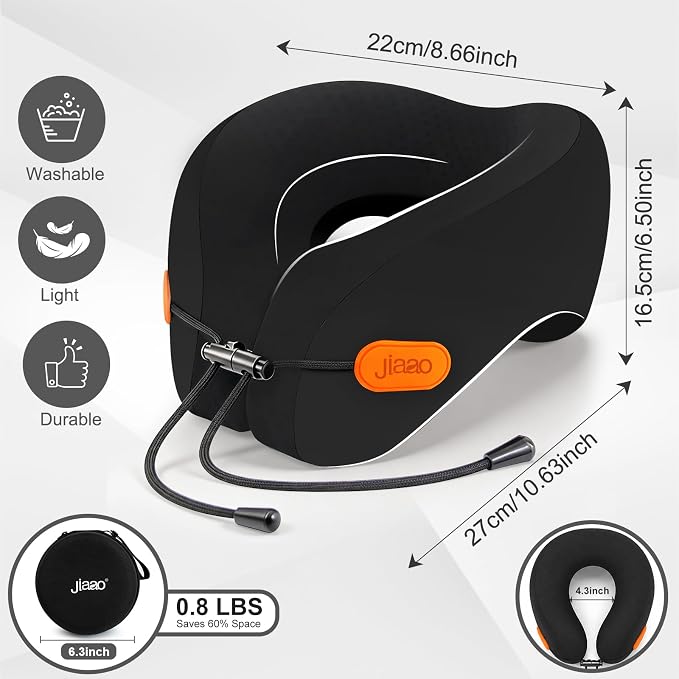 Ergonomic Travel Pillow,100% Memory Foam Travel Neck Pillow for Airplanes | 360° Neck & Chin Support Airplane Pillow For Long Flights,Airplane Travel Essentials With 3d Eye Mask, Earplugs,Carry Case - Image 6