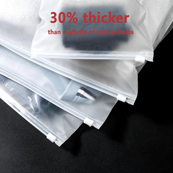 (20 pcs Value Pack) Travel Luggage Organizer Bags, Assorted Sizes, 4Mil Resealable Slider Zip Plastic Clothing Packaging, Frosted Travel/Home Storage and organizing Pouches, Space Saver Bag - Image 4