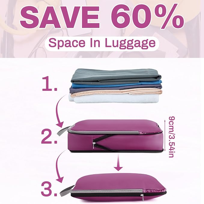 Hosuly 6 Pcs Large Ultralight Compression Packing Cubes for Travel 17.3 x 12.6'' XL Large Expandable Luggage Storage Organizers for Save Space Family Long Trips (Purple) - Image 6
