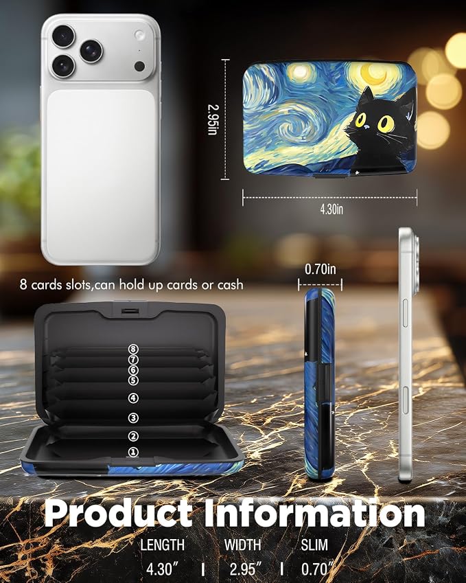 Maicican RFID Blocking Aluminum Credit Card Holder | Slim Metal Wallet for Women & Men, Business Card Case for Travel, Fits Front Pocket, Card holder wallet - Starry Sky Cat - Image 6
