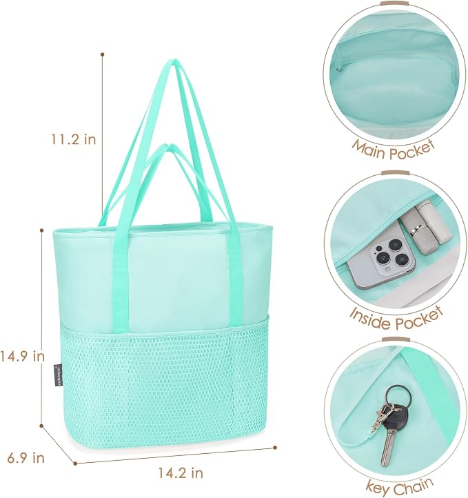 KABAQOO Large Beach Bag Waterproof Sandproof Tote Bag for Women with Zipper & Mesh Pockets for Pool Swim Travel Everyday | waterproof - Image 5