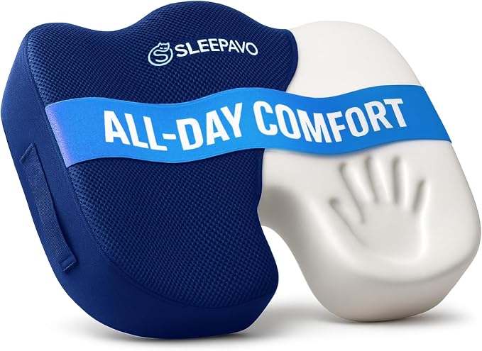 Office Chair Cushion - Seat Cushion for Tailbone Pain Relief - Butt Pillow for Coccyx, Sciatica, and Lower Back Pain - Orthopedic Chair Pad for Lumbar Support in Office Desk (Navy Blue) by Sleepavo