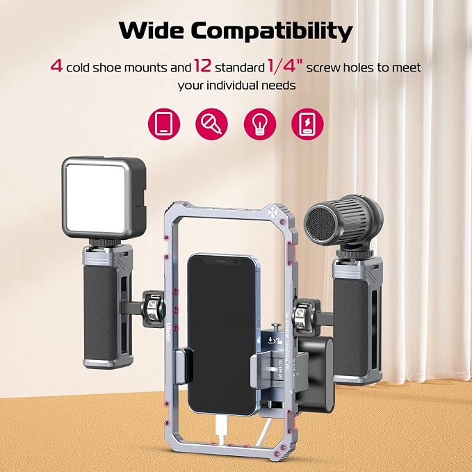 ULANZI Universal Phone Video Rig Kit with Handles, Aluminum Handheld Stabilizer Phone Video Filmmaking Grip for Video Maker Videographer with Cold Shoe for iPhone 16 15 14 13 Mini Pro Max 8 Plus - Image 5