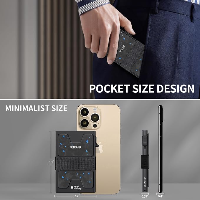 SEMORID Minimalist Wallet for Men, Slim RFID Blocking Mens Wallet, Aluminum Pop Up Card Case, Thin Metal Credit Card Holder with Cash Strap -12 Cards Storage | Durable Expandable Backplate Compact Smart Metal Pop Up Wallet Front Pocket Holds 12+ Cards ... - Image 5