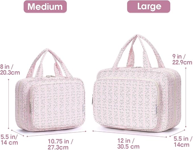 Narwey Travel Toiletry Bag for Women Large Hanging Makeup Bag Organizer Toiletries Bag for Full Size Essentials Accessories Cosmetics (Pink Flower Buds (Large)) - Image 2