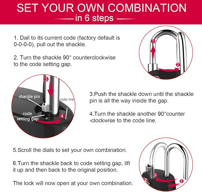 ZHEGE Luggage Locks TSA Approved, Zipper Locks for Suitcase (Black, 2 Pack) | 4 Digit Small Combination Padlocks, for Backpack, Tent, Travel, Gun Case, Gym Lockers - Image 7