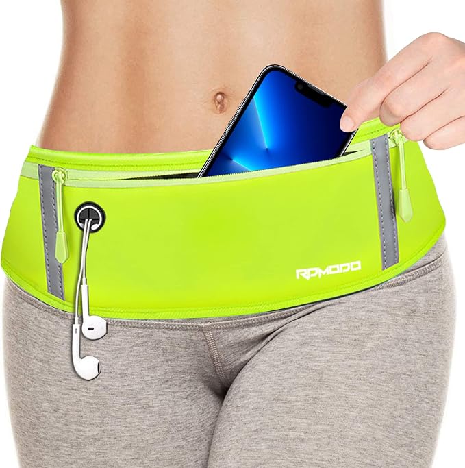 Running Belt for Women, Running Fanny Pack Water Resistant, Green | Large Capacity Waist Pack Men, Bounce Free Runners Belt, Adjustable Elastic Band, Phone Holder for Running Cycling Outdoor - Image 6