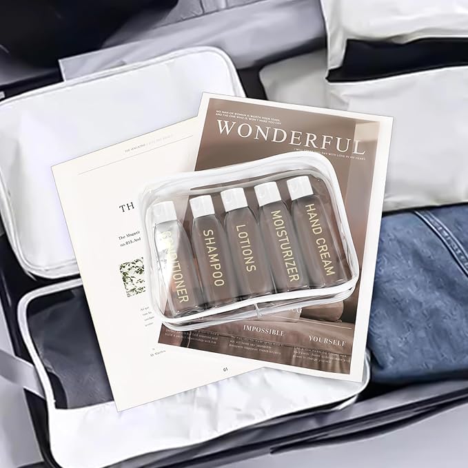 5 Pack Travel Bottles for Toiletries, 3.4oz TSA Approved Travel Containers | Leak Proof Refillable Travel Accessories for Shampoo Conditioner, Plastic Travel Bottles with Toiletry Bag and Label - Image 6
