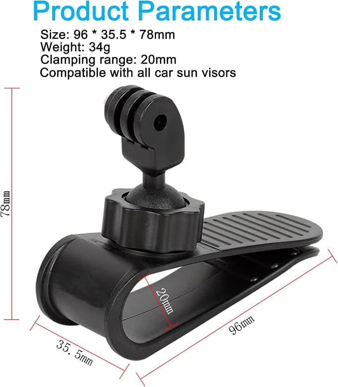PellKing Car Sun Visor Mount for Insta360 X5 X4 X3 X2 Ace Pro 2 Go 3s Ultra | VLOG/Video Holder for iPhone Samsung Cell Phone GoPro 13 12 10 9 8 7 6 AKASO DJI Osmo Action 6 5 Pro 4 3 2 Camera Accessories - Image 4