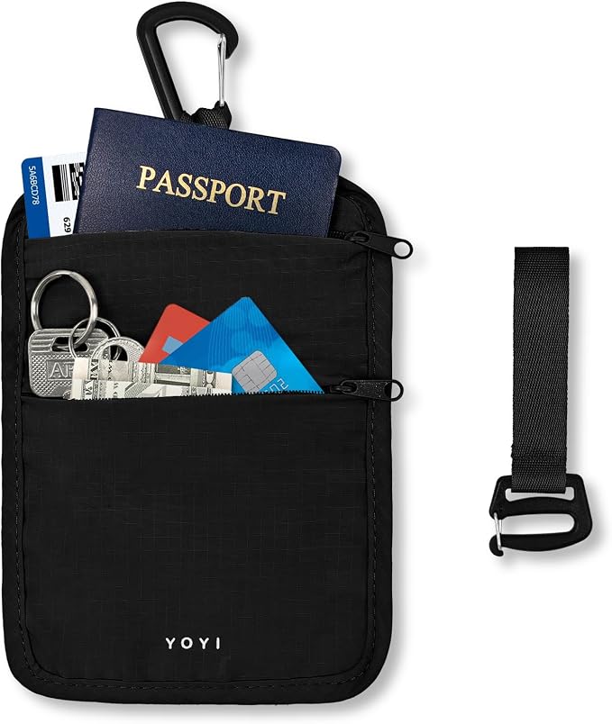 Anti-Theft Belt Waist Travel Wallet Hidden Passport 3-Zone Clip Carabiner | Water-resistant fabric with RFID blocking liner, fits passport, tickets, cards, and cash in 3 zones - Image 2