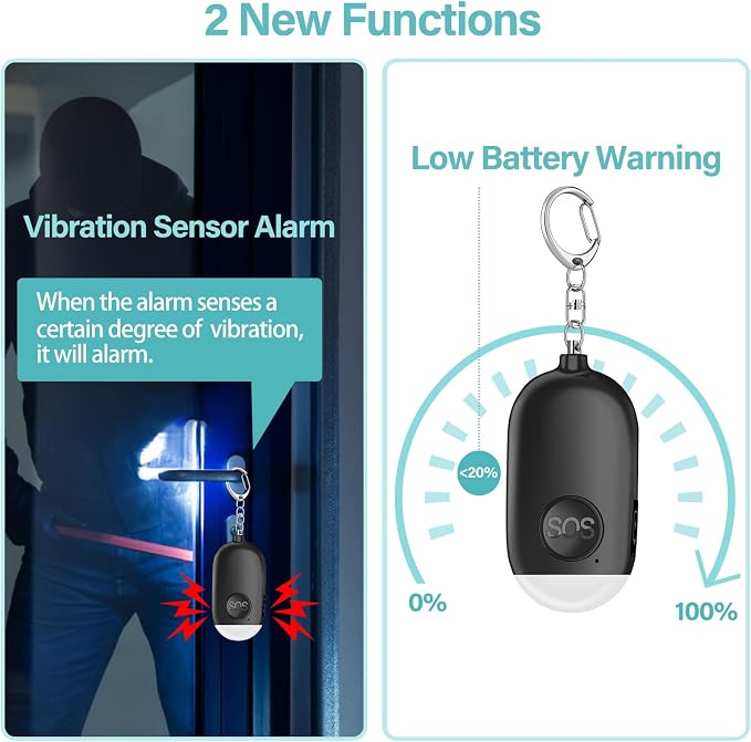 Hion Personal Safety Alarm for Women, 3 Pack Rechargeable 130dB Self Defense Keychain with LED Flashlight, Emergency Safe Sound Security Alarm for Children Elderly, White+Pink+Black - Image 3