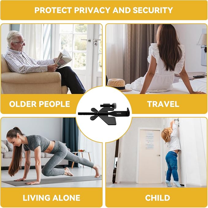 Portable Door Lock, Hotel Travel Door Lock Security for Home, Black | Hotel Safety Device for Door Security, Portable Lock for Hotel Room, Apartment, College Dorm and Travel - Image 8