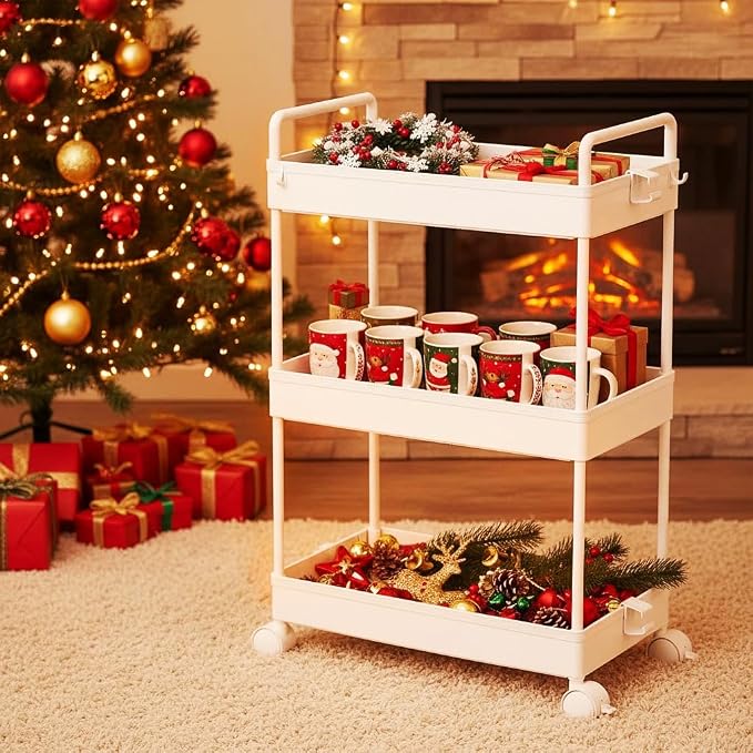 Ronlap 3 Tier Slim Rolling Storage Cart with Wheels Utility Organizer,White | For bathroom, laundry, kitchen, bedside & dorm. Fits art, craft, snack, makeup, nail, diaper & postpartum baby supplies - Image 7