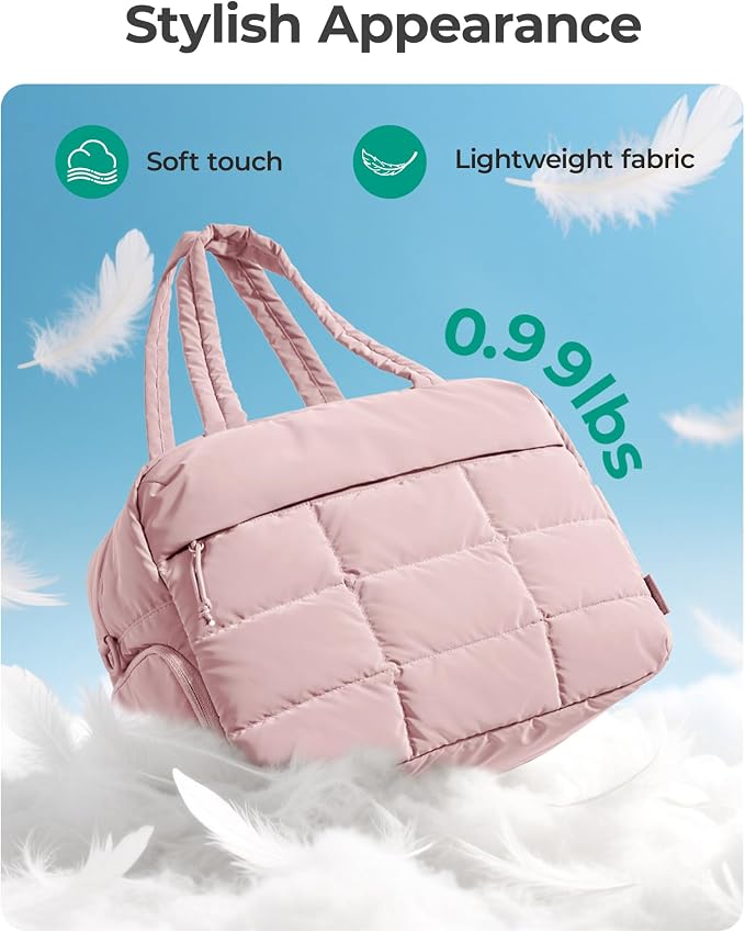 BAGSMART Gym Bag for Women, Carry on Travel Duffel Bag, Water-resistant Weekender with Shoe Compartment for Gym Travel Work, Light Pink, Medium - Image 7
