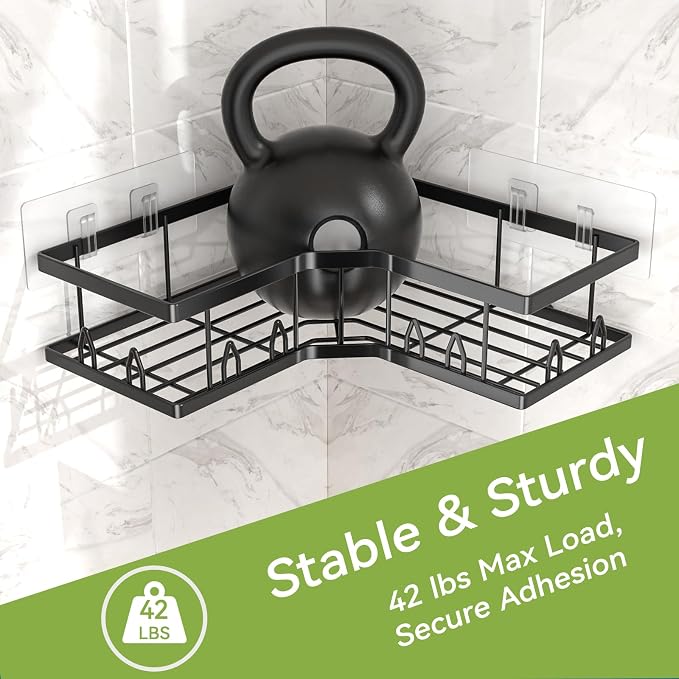 Shower Shelf Corner, Adhesive Shower Caddy Rustproof, Shower Shelves Corner with Soap Holder, No Drilling Shower Corner Organizer for Dorm, Renters Bathroom, Black, 3 Pack - Image 4