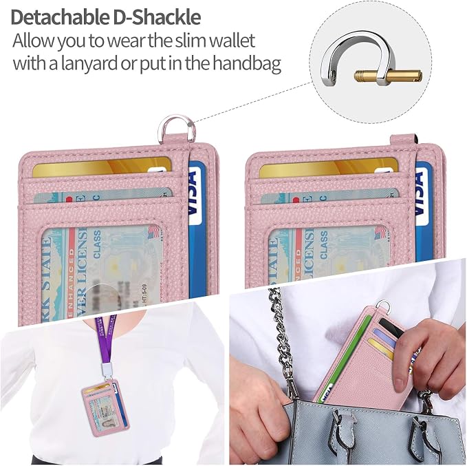Slim Minimalist Front Pocket Wallet, RFID Blocking Credit Card Holder Wallet with Detachable D-Shackle for Men Women - Image 6