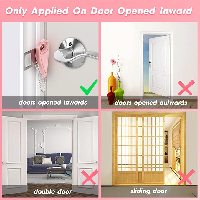 AceMining Portable Door Lock, Hotel Travel Door Lock Security | Hotel Safety Device for Door Security, Portable Lock for Hotel Room, Apartment, College Dorm and Travel, Pink - Image 6