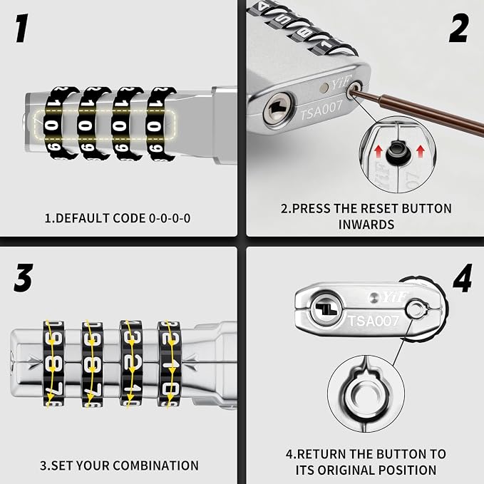 TSA Approved Locks for Luggage, 2 Pack Combination Travel Steel Cable Lock, Re-settable 4 Digit Padlocks with Inspection Indicator, Alloy Body Keyless Padlock for Lockers, Backpacks, Bags - Silver - Image 8