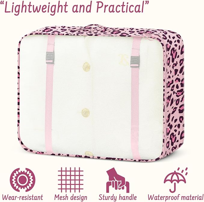 9 Set Packing Cubes for Travel Essentials - Lightweight Carry-On Luggage Organizer Bags with Shoe, Clothes & Laundry Bags for Airplane, Family & Business Travel, Purple leopard print - Image 4