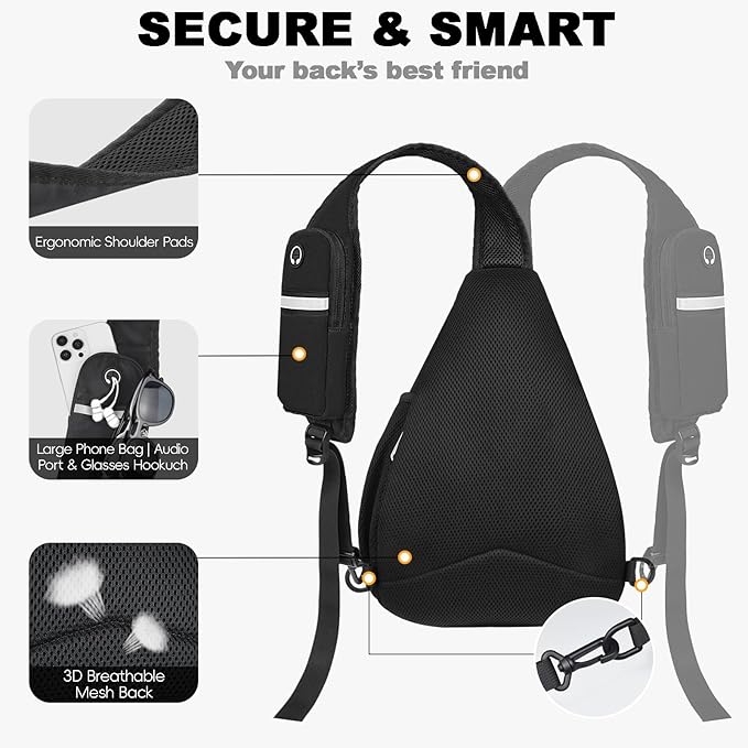 Seektop Anti Theft Crossbody Bag for Women RFID Blocking Sling Bag 7L | Waterproof Sling Daypack with Phone Pouch, Lightweight 400D Nylon, Small Chest Pack, Shoulder Backpack for Travel Hiking Men - Image 5