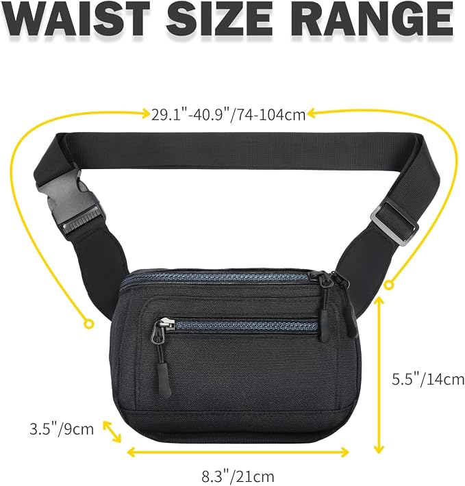 Compact RFID Blocking Fanny Pack, 5 Pockets, Black - Image 3