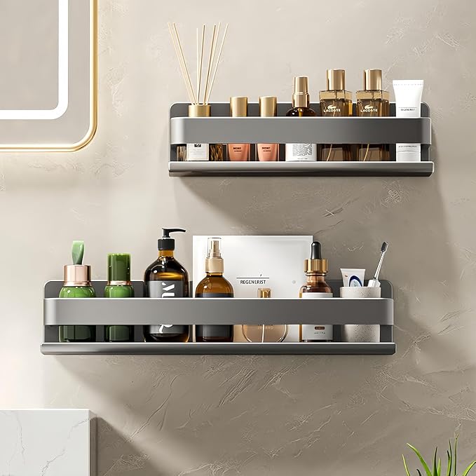 Adhesive Wall Mount Spice Rack Carbon Steel, No-Drill Dark Gray Wall Spice Racks for Kitchen, Multi-Purpose Spice Storage Organizer, Kitchen Bathroom Storage Shelf for Countertop Cabinet - Image 5
